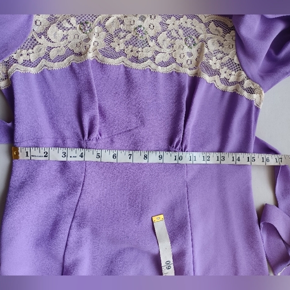 Vintage 60's Purple Mid Century Whimsigoth Prairie Cottagecore Lace Maxi Dress - Picture 11 of 16